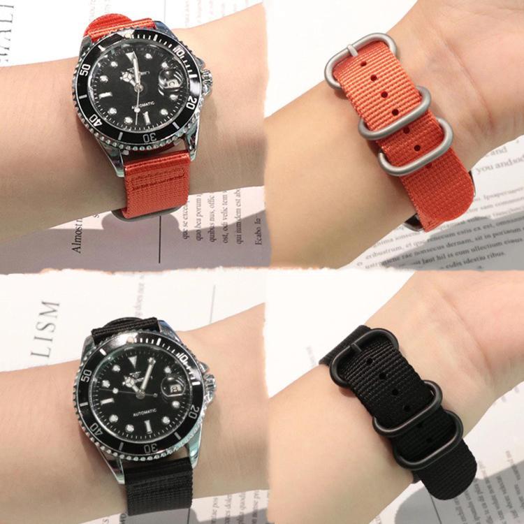 22mm Dual Ring Black Buckle Single Color Nylon Watch Band