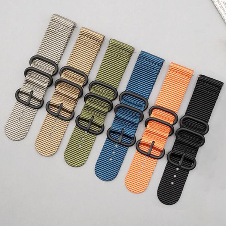 22mm Dual Ring Black Buckle Single Color Nylon Watch Band