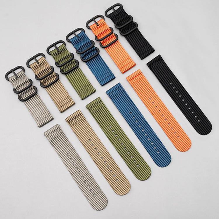 22mm Dual Ring Black Buckle Single Color Nylon Watch Band