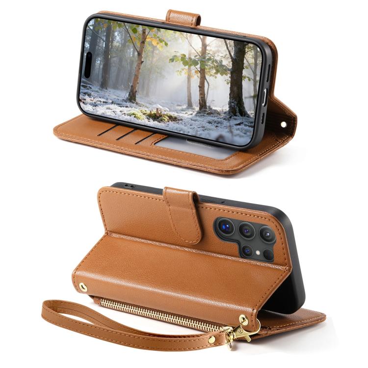 For Samsung Galaxy S25 Ultra 5G Rhombic Texture Zipper Wallet Metal Bow-knot Vegan Leather Phone Case with Strap
