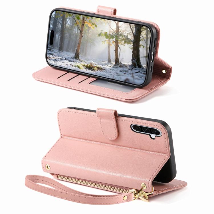 For Samsung Galaxy A36 5G Rhombic Texture Zipper Wallet Metal Bow-knot Vegan Leather Phone Case with Strap
