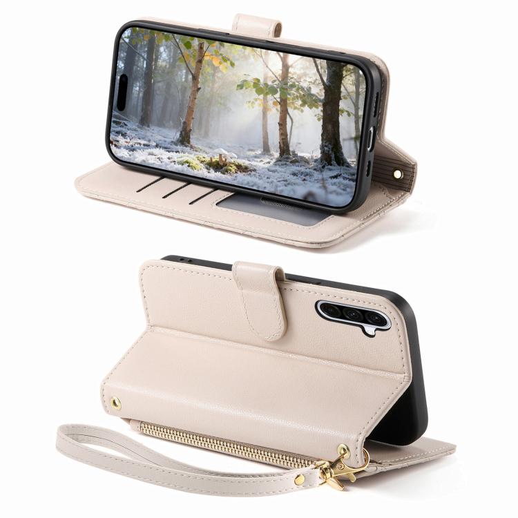 For Samsung Galaxy A57 5G Rhombic Texture Zipper Wallet Metal Bow-knot Vegan Leather Phone Case with Strap