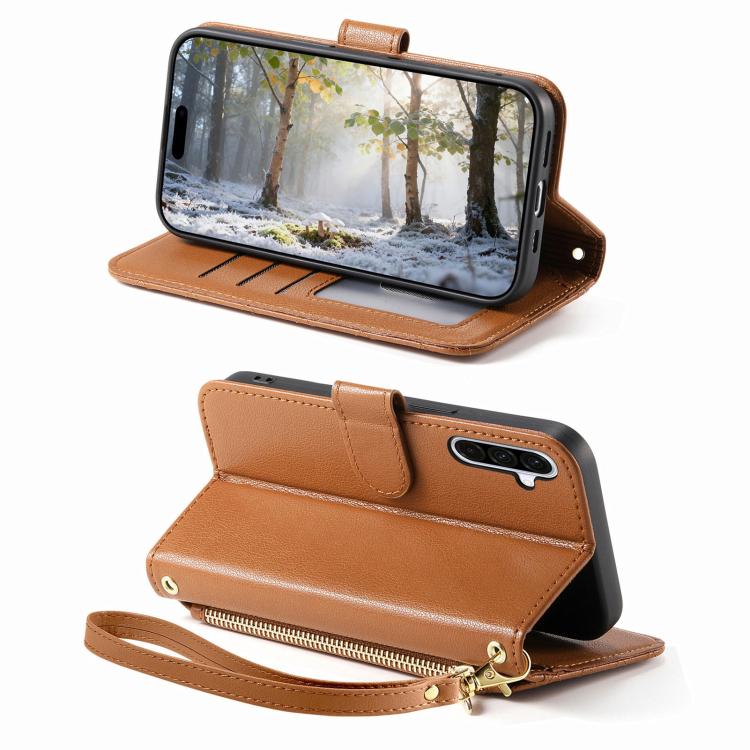 For Samsung Galaxy A16 Rhombic Texture Zipper Wallet Metal Bow-knot Vegan Leather Phone Case with Strap