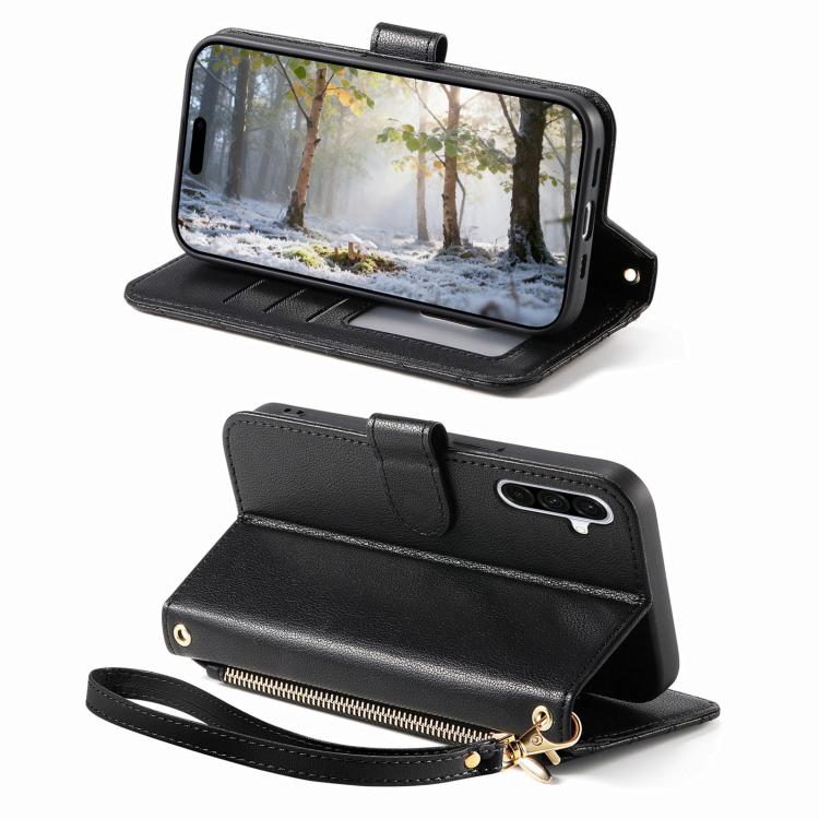 For Samsung Galaxy A16 Rhombic Texture Zipper Wallet Metal Bow-knot Vegan Leather Phone Case with Strap