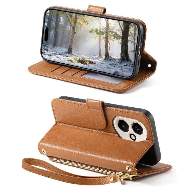 For Honor 400 Pro Global 160.8mm Rhombic Texture Zipper Wallet Metal Bow-knot Vegan Leather Phone Case with Strap