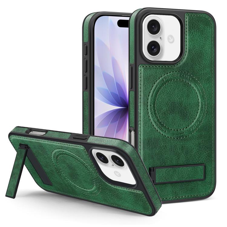 For iPhone 17 Multi-function Holder MagSafe PU Phone Case