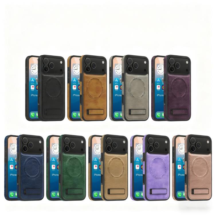For iPhone 17 Pro Max Multi-function Holder MagSafe PU Phone Case