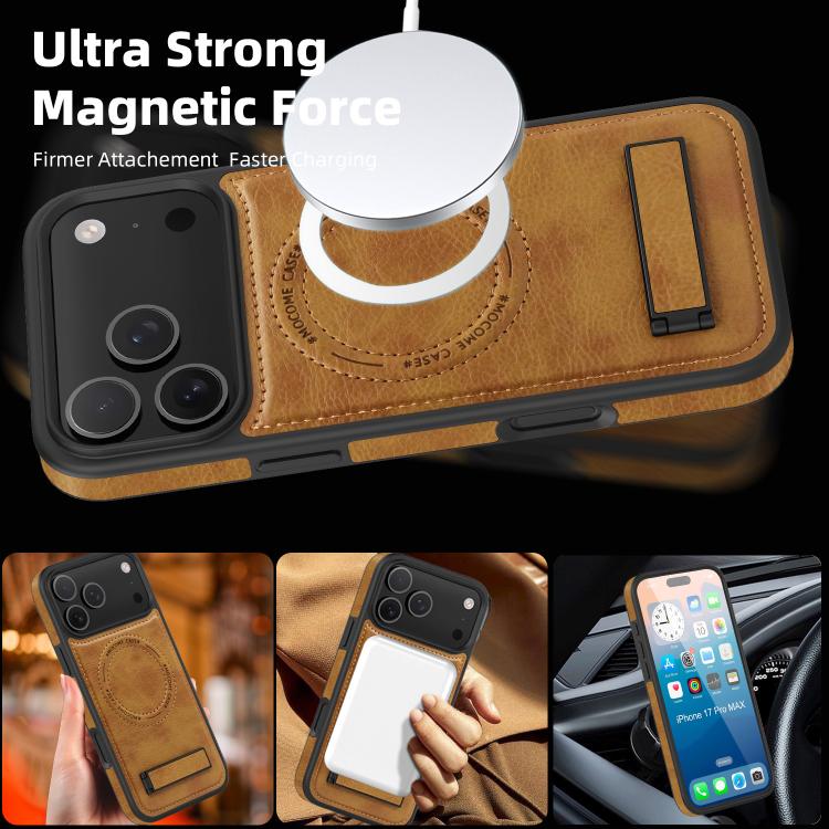 For iPhone 17 Pro Max Multi-function Holder MagSafe PU Phone Case