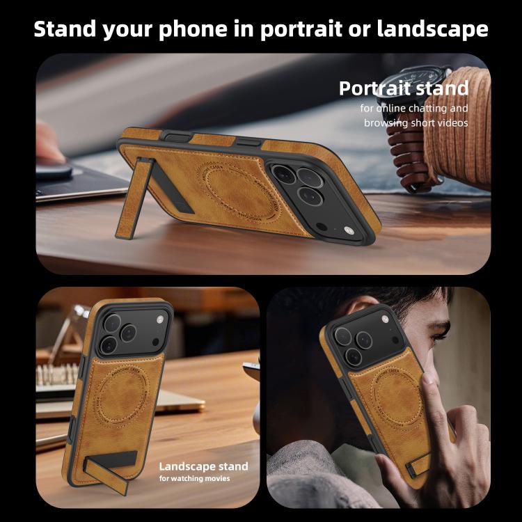For iPhone 17 Pro Max Multi-function Holder MagSafe PU Phone Case