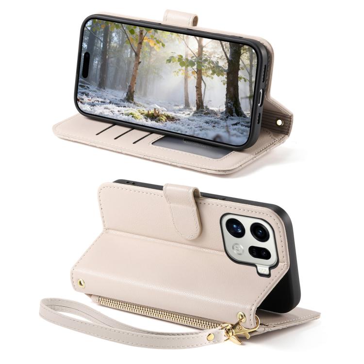 For OPPO Find X9 Pro Rhombic Texture Zipper Wallet Metal Bow-knot Vegan Leather Phone Case with Strap