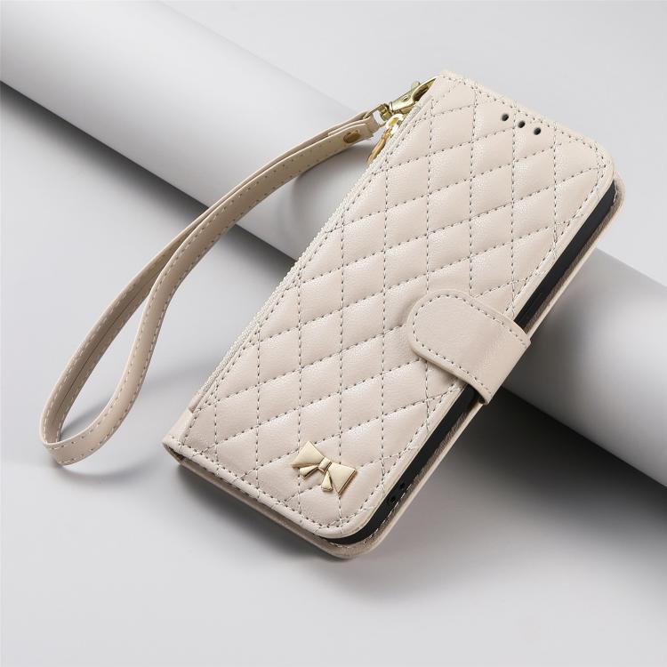 For OPPO Find X9 Pro Rhombic Texture Zipper Wallet Metal Bow-knot Vegan Leather Phone Case with Strap