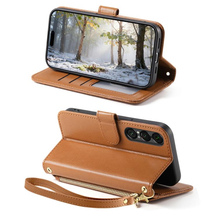 For  Sony Xperia 1 VII Rhombic Texture Zipper Wallet Metal Bow-knot Vegan Leather Phone Case with Strap