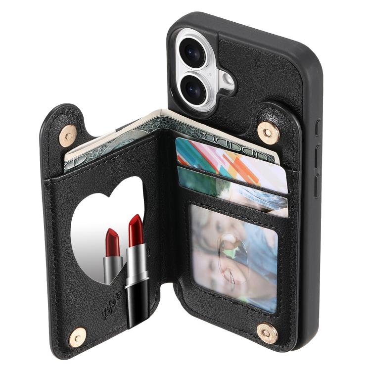 For iPhone 16 Mirror Rhombic Texture Metal Bow-knot Vegan Leather Card Bag Phone Case