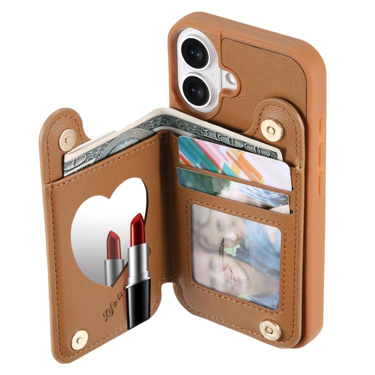 For iPhone 16 Plus Mirror Rhombic Texture Metal Bow-knot Vegan Leather Card Bag Phone Case