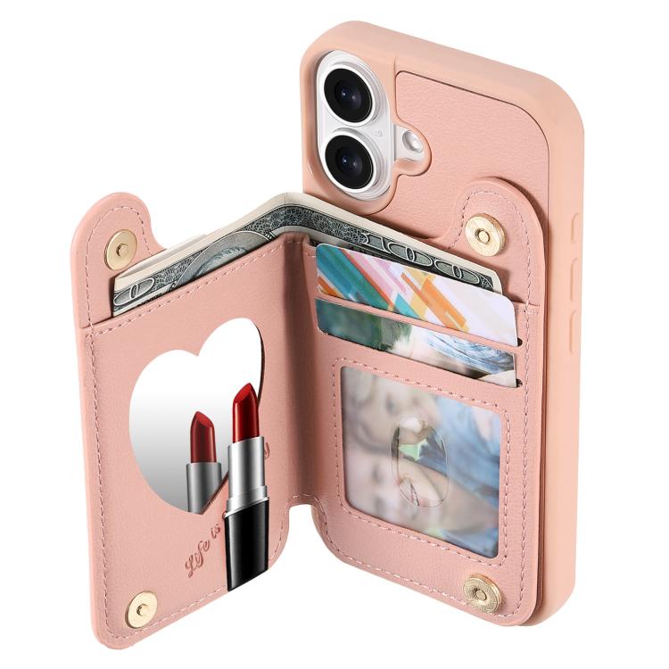 For iPhone 16 Plus Mirror Rhombic Texture Metal Bow-knot Vegan Leather Card Bag Phone Case