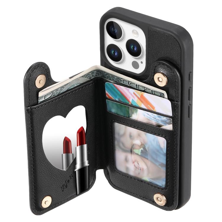 For iPhone 16 Pro Mirror Rhombic Texture Metal Bow-knot Vegan Leather Card Bag Phone Case