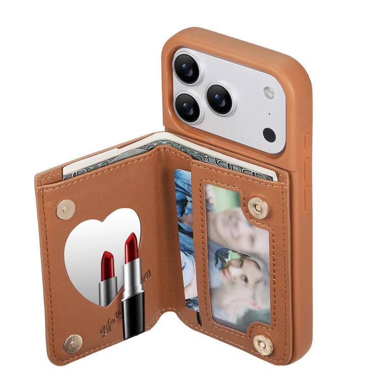 For iPhone 17 Pro Max Mirror Rhombic Texture Metal Bow-knot Vegan Leather Card Bag Phone Case