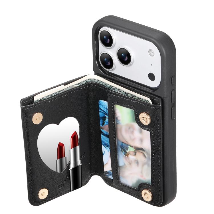 For iPhone 17 Pro Max Mirror Rhombic Texture Metal Bow-knot Vegan Leather Card Bag Phone Case