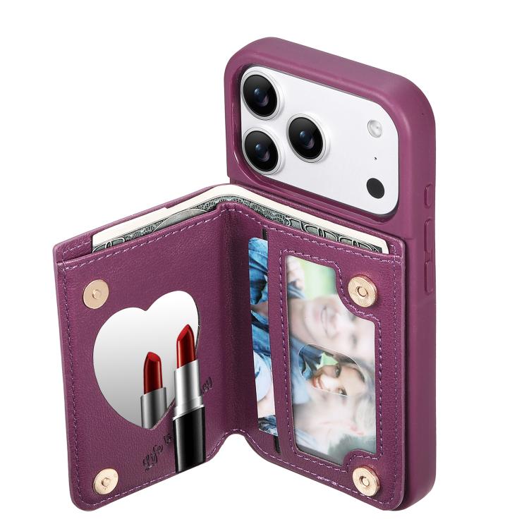 For iPhone 17 Pro Max Mirror Rhombic Texture Metal Bow-knot Vegan Leather Card Bag Phone Case