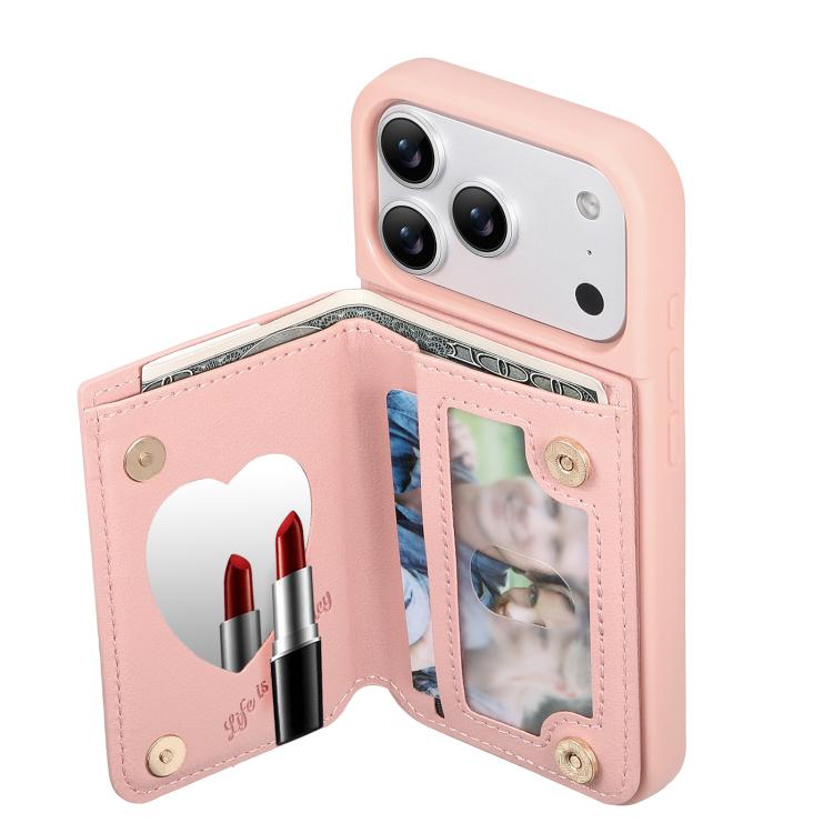 For iPhone 17 Pro Max Mirror Rhombic Texture Metal Bow-knot Vegan Leather Card Bag Phone Case