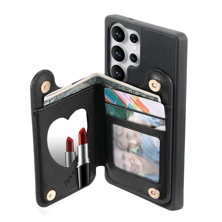 For Samsung Galaxy S25 Ultra 5G Mirror Rhombic Texture Metal Bow-knot Vegan Leather Card Bag Phone Case