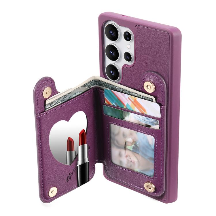 For Samsung Galaxy S25 Ultra 5G Mirror Rhombic Texture Metal Bow-knot Vegan Leather Card Bag Phone Case
