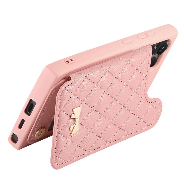 For Samsung Galaxy S25 Ultra 5G Mirror Rhombic Texture Metal Bow-knot Vegan Leather Card Bag Phone Case