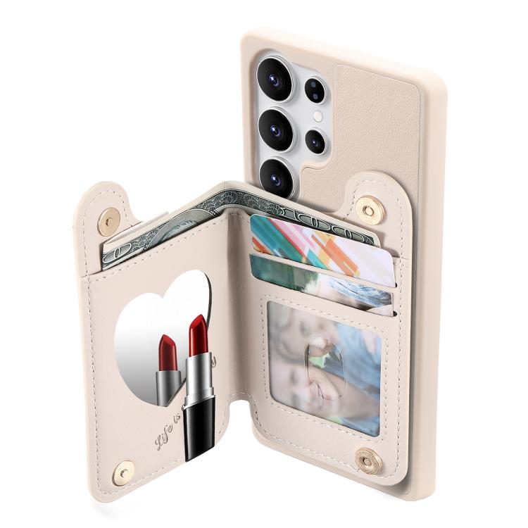 For Samsung Galaxy S25 Ultra 5G Mirror Rhombic Texture Metal Bow-knot Vegan Leather Card Bag Phone Case