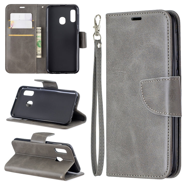 Retro Lambskin Texture Pure Color Horizontal Flip PU Leather Case for Galaxy A20E, with Holder & Card Slots & Wallet & Lanyard