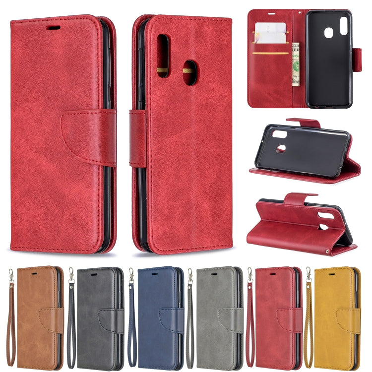 Retro Lambskin Texture Pure Color Horizontal Flip PU Leather Case for Galaxy A20E, with Holder & Card Slots & Wallet & Lanyard