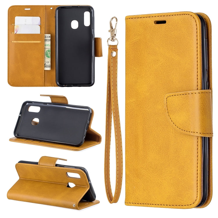 Retro Lambskin Texture Pure Color Horizontal Flip PU Leather Case for Galaxy A20E, with Holder & Card Slots & Wallet & Lanyard