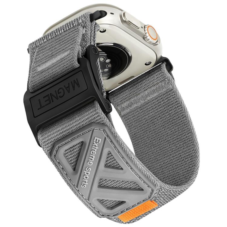 For Apple Watch 46mm / 49mm / 45mm / 44mm Magnetic Loop Nylon Hook and Loop Fastener Watch Band
