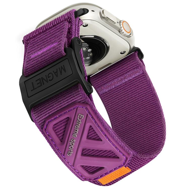 For Apple Watch 46mm / 49mm / 45mm / 44mm Magnetic Loop Nylon Hook and Loop Fastener Watch Band