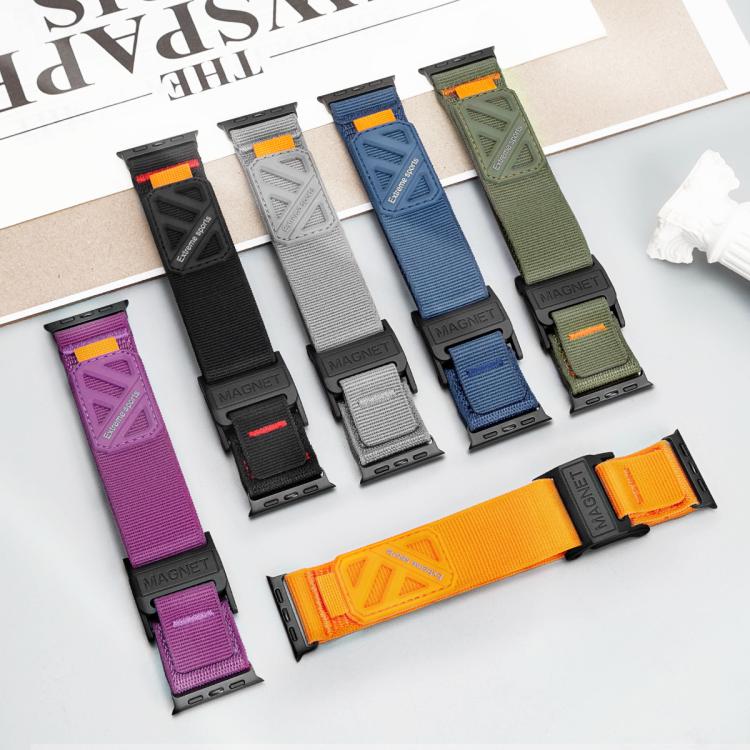 For Apple Watch 46mm / 49mm / 45mm / 44mm Magnetic Loop Nylon Hook and Loop Fastener Watch Band