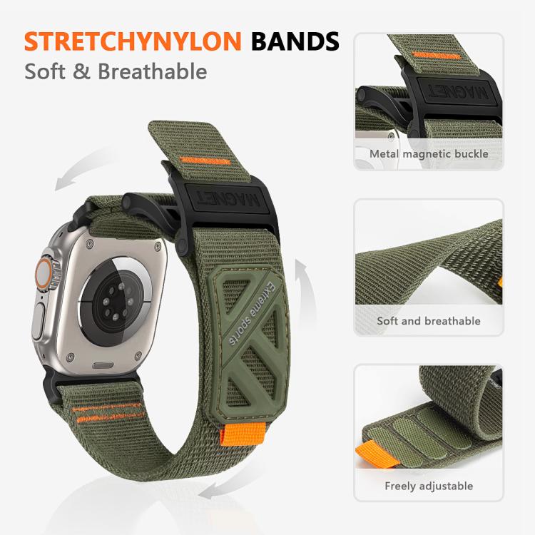 For Apple Watch 46mm / 49mm / 45mm / 44mm Magnetic Loop Nylon Hook and Loop Fastener Watch Band