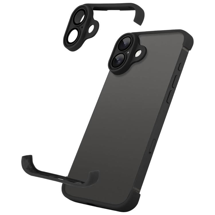 For iPhone 16 Ultra-thin Frameless TPU Four Corner Airbags Shockproof Phone Case with Lens Film