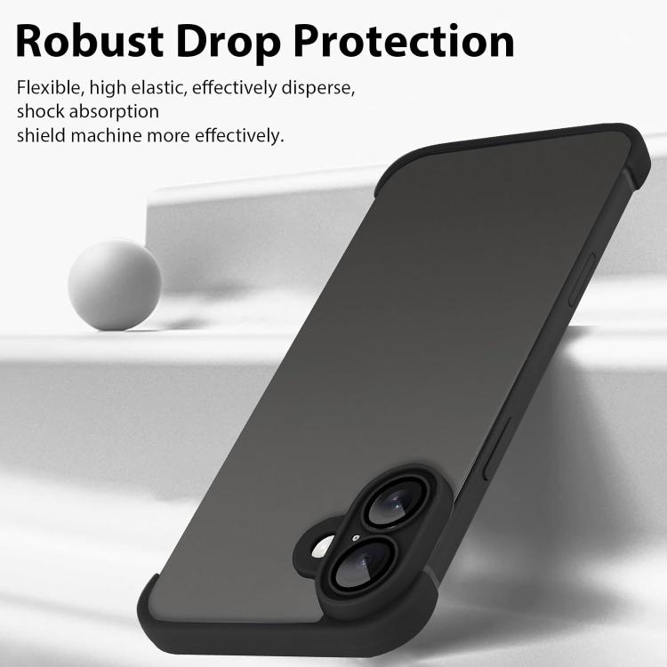 For iPhone 16 Plus Ultra-thin Frameless TPU Four Corner Airbags Shockproof Phone Case with Lens Film