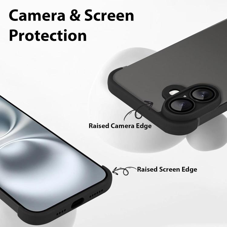 For iPhone 16 Plus Ultra-thin Frameless TPU Four Corner Airbags Shockproof Phone Case with Lens Film