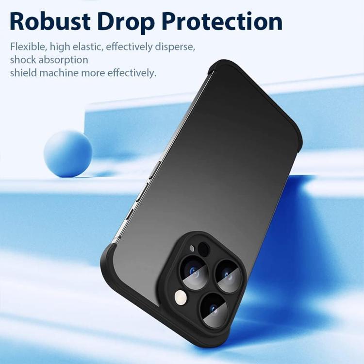 For iPhone 15 Pro Max Ultra-thin Frameless TPU Four Corner Airbags Shockproof Phone Case with Lens Film