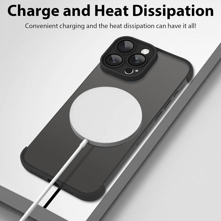 For iPhone 15 Pro Max Ultra-thin Frameless TPU Four Corner Airbags Shockproof Phone Case with Lens Film