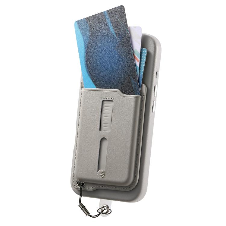 For iPhone 14 Detachable Magnetic Card Bag Phone Case with Finger Ring Grip & Anti-loss Rope