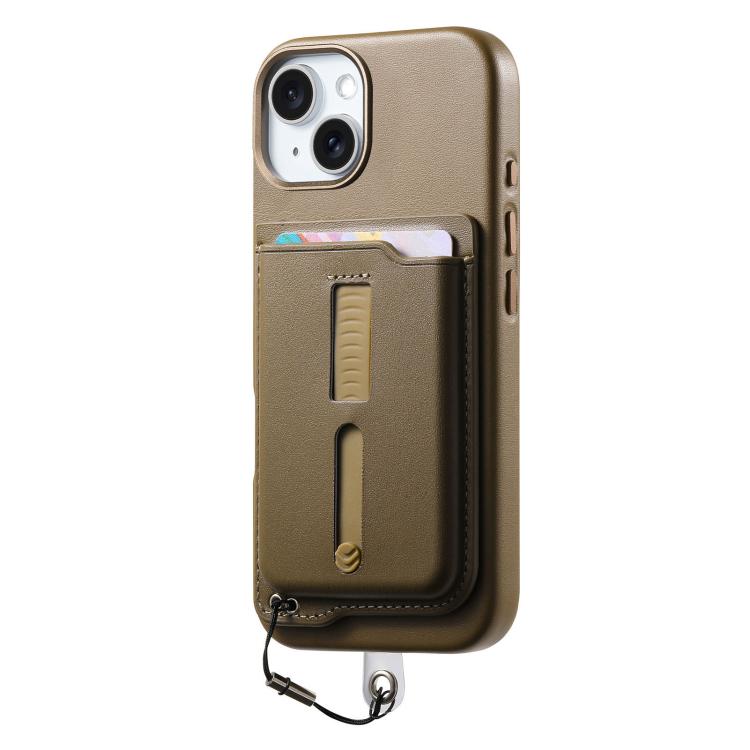 For iPhone 14 Detachable Magnetic Card Bag Phone Case with Finger Ring Grip & Anti-loss Rope