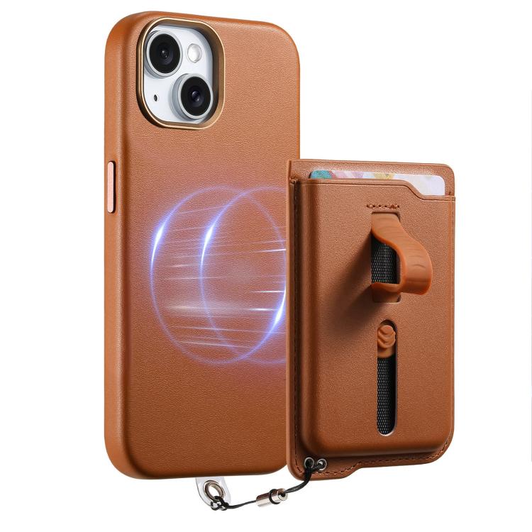 For iPhone 14 Plus Detachable Magnetic Card Bag Phone Case with Finger Ring Grip & Anti-loss Rope