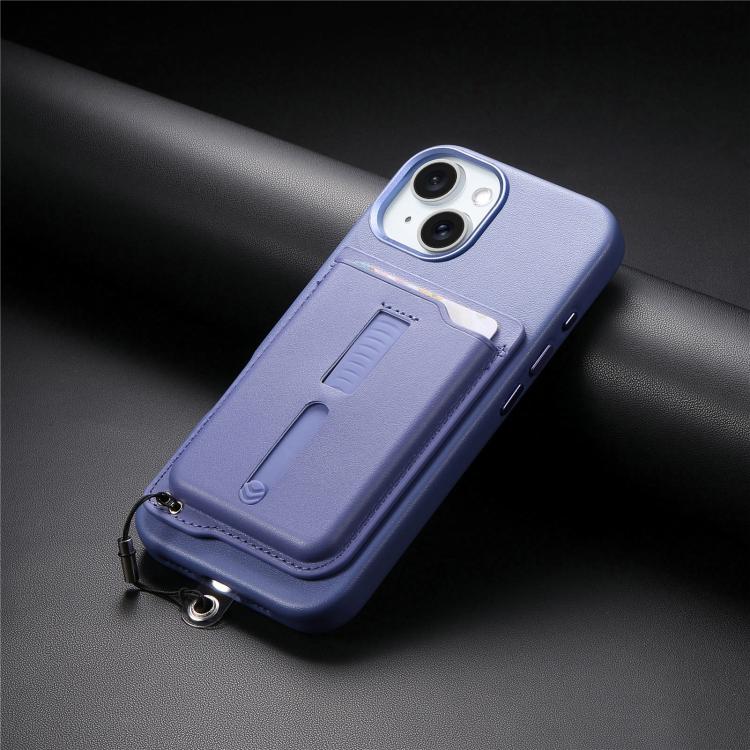 For iPhone 14 Plus Detachable Magnetic Card Bag Phone Case with Finger Ring Grip & Anti-loss Rope