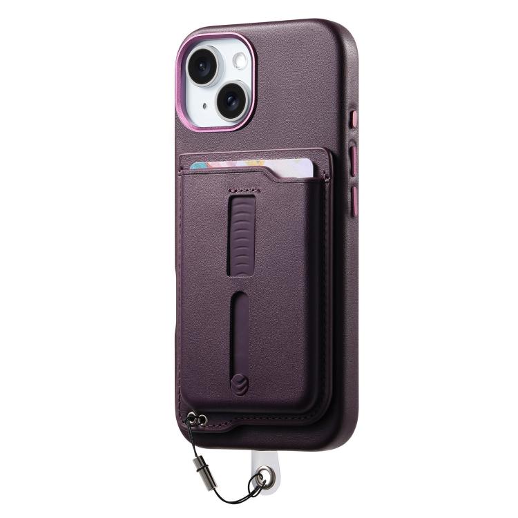 For iPhone 14 Plus Detachable Magnetic Card Bag Phone Case with Finger Ring Grip & Anti-loss Rope