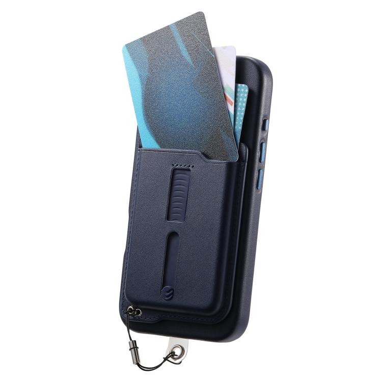 For iPhone 14 Plus Detachable Magnetic Card Bag Phone Case with Finger Ring Grip & Anti-loss Rope