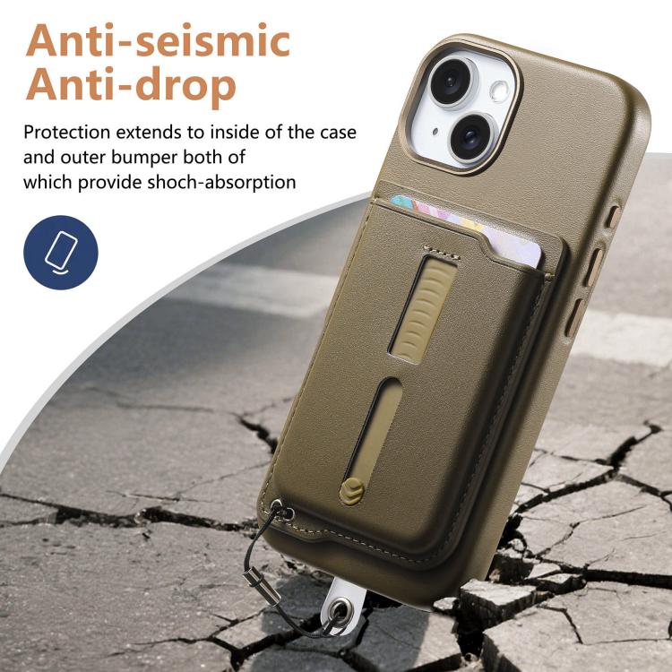 For iPhone 14 Plus Detachable Magnetic Card Bag Phone Case with Finger Ring Grip & Anti-loss Rope
