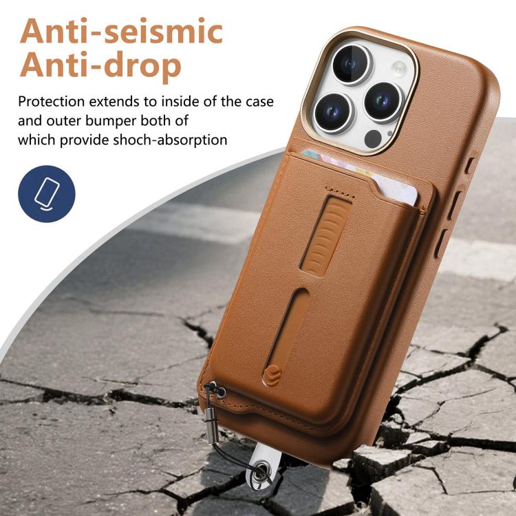 For iPhone 14 Pro Detachable Magnetic Card Bag Phone Case with Finger Ring Grip & Anti-loss Rope