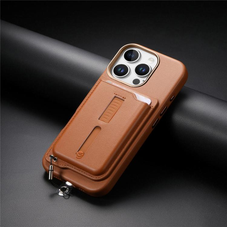 For iPhone 14 Pro Detachable Magnetic Card Bag Phone Case with Finger Ring Grip & Anti-loss Rope