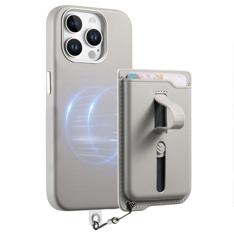For iPhone 14 Pro Detachable Magnetic Card Bag Phone Case with Finger Ring Grip & Anti-loss Rope